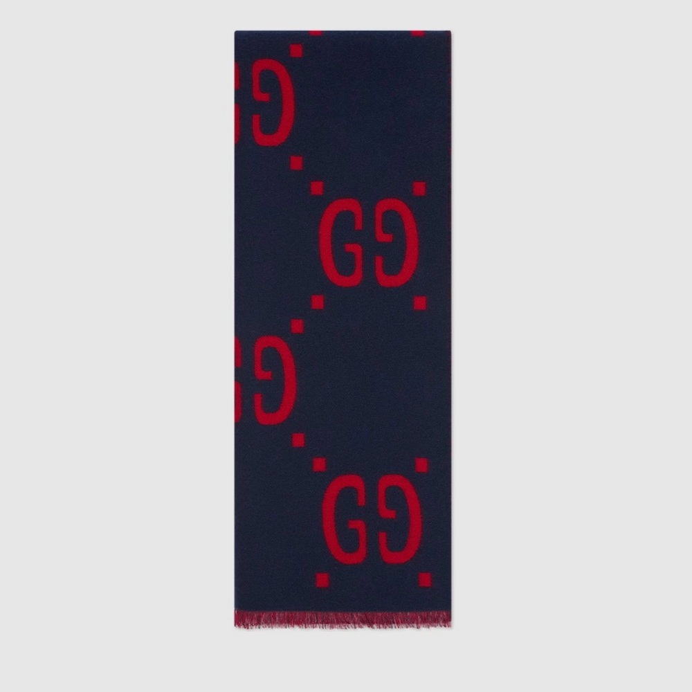 Gucci Scarf in Deep Blue and Bold Red